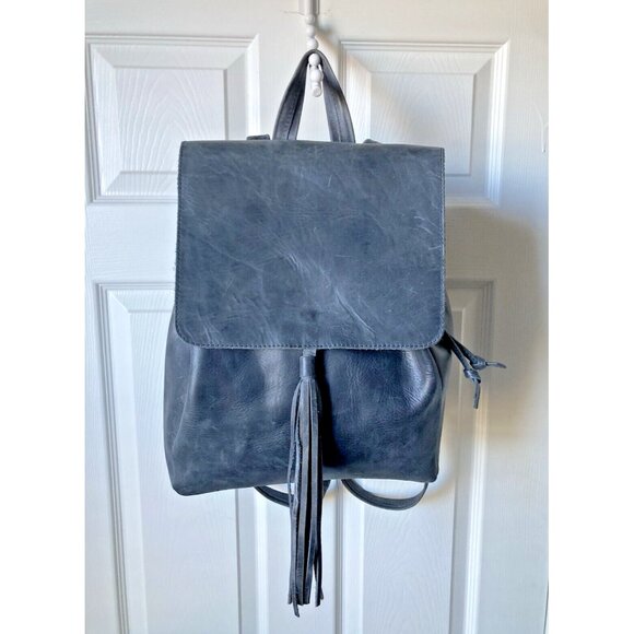 Hide & Drink Handbags - Hide & Drink  Stone Blue Leather Drawstring Bucket bag Backpack EUC